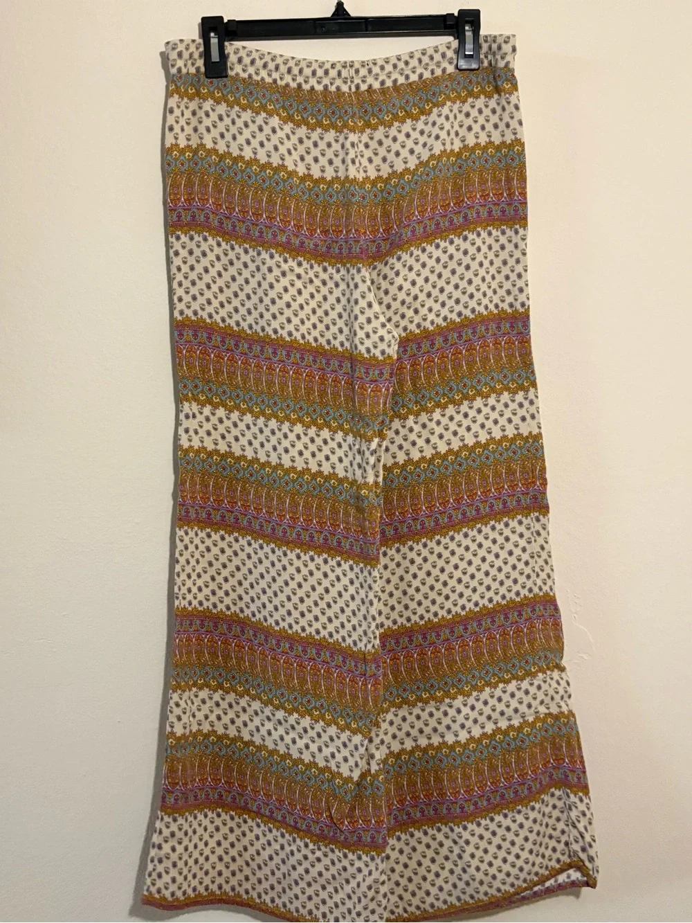 American Eagle Boho Wide Leg Palazzo Pants Paisley Beaded Drawstring